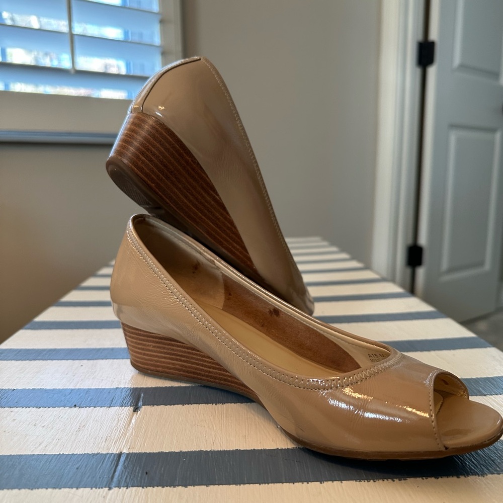 Cole Haan by Nike Air Women’s Peep Toe Patent Leather Wedge